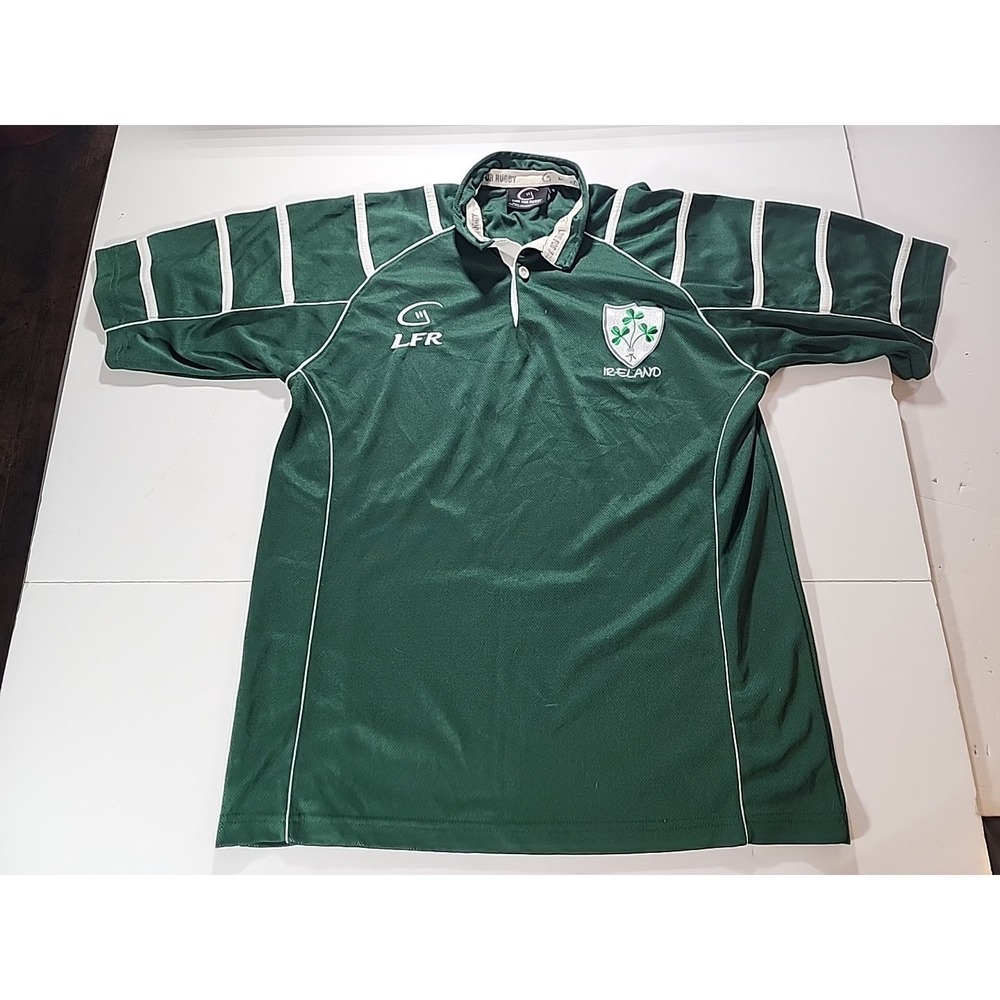 Live For Rugby Ireland Jersey Green White Striped Shamrock Mens Medium LFR Polo